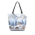 thumbnail image 1 of FORMRS Womens Canvas Tote Bag with Zipper Inner Pocket Shoulder Handbag, Winter Village, 1 of 7