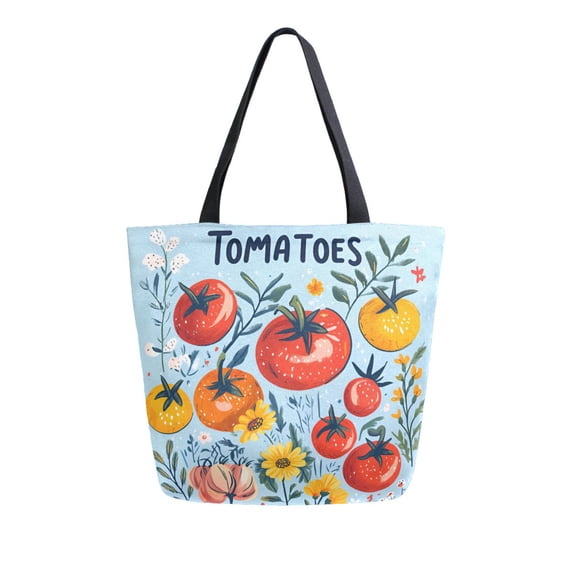 FORMRS Womens Canvas Tote Bag with Zipper Inner Pocket Shoulder Handbag, Yellow Floral Tomatoes