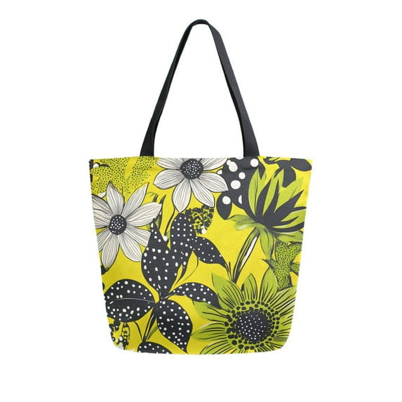 FORMRS Womens Canvas Tote Bag with Zipper Inner Pocket Shoulder Handbag, Yellow Flowers