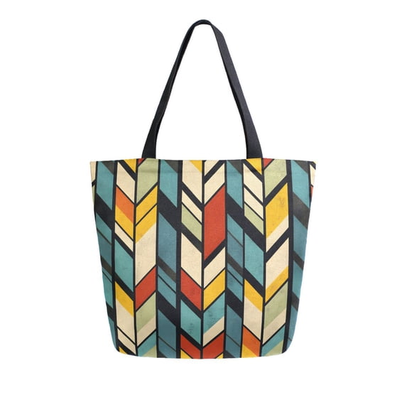 FORMRS Womens Canvas Tote Bag with Zipper Inner Pocket Shoulder Handbag, Yellow Geometric