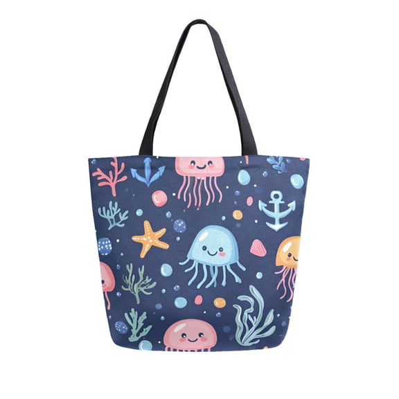 FORMRS Womens Canvas Tote Bag with Zipper Inner Pocket Shoulder Handbag, Yellow Jellyfish