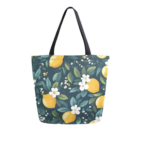 FORMRS Womens Canvas Tote Bag with Zipper Inner Pocket Shoulder Handbag, Yellow Lemons