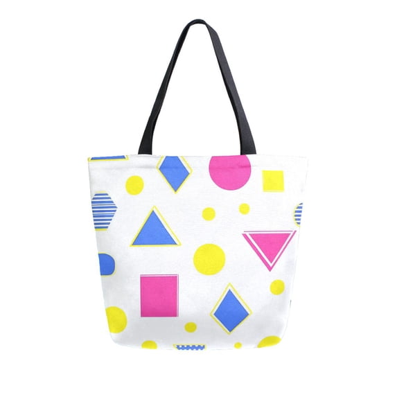 FORMRS Womens Canvas Tote Bag with Zipper Inner Pocket Shoulder Handbag, Yellow Retro Round