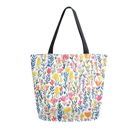 FORMRS Womens Canvas Tote Bag with Zipper Inner Pocket Shoulder Handbag, Yellow Wildflower Pattern