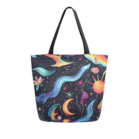 FORMRS Womens Canvas Tote Bag with Zipper Inner Pocket Shoulder Handbag, Zodiac Stars