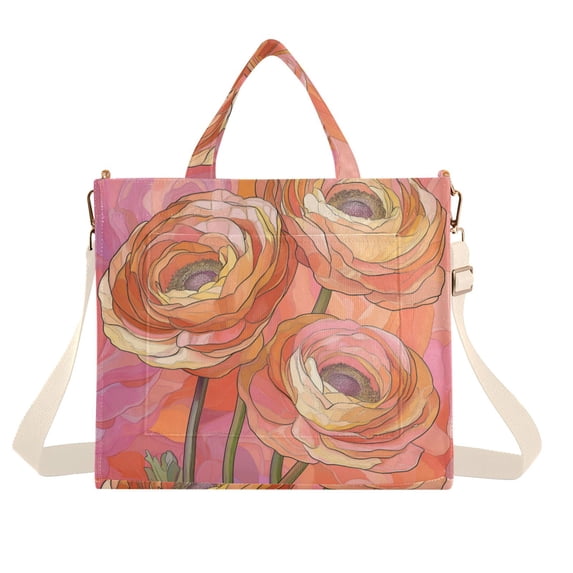 FORMRS Womens Corduroy Tote Bag Crossbody Shoulder Handbag with Pocket, Abstract Pink Flowers
