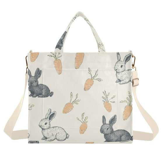 FORMRS Womens Corduroy Tote Bag Crossbody Shoulder Handbag with Pocket, Adorable Bunnies