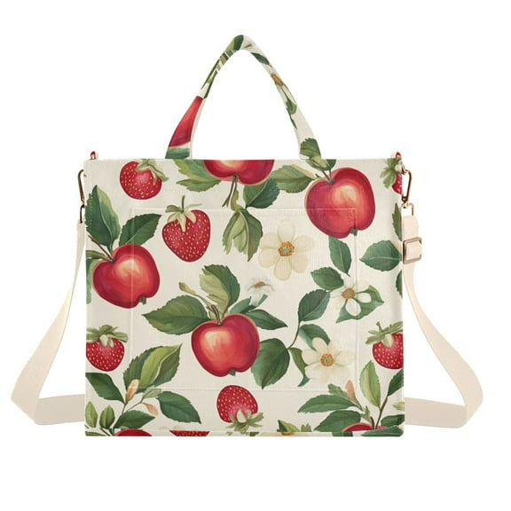 FORMRS Womens Corduroy Tote Bag Crossbody Shoulder Handbag with Pocket, Apple Leaves Pattern