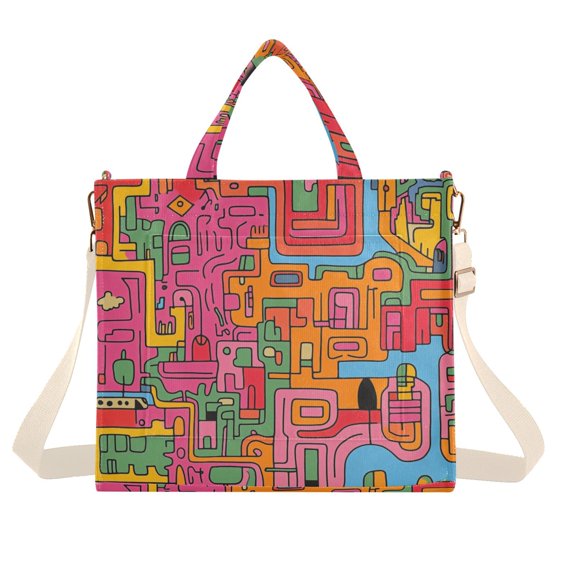 FORMRS Womens Corduroy Tote Bag Crossbody Shoulder Handbag with Pocket, Art City