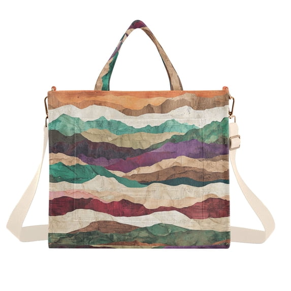 FORMRS Womens Corduroy Tote Bag Crossbody Shoulder Handbag with Pocket, Artistic Desert Waves