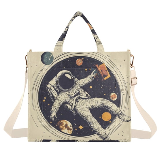 FORMRS Womens Corduroy Tote Bag Crossbody Shoulder Handbag with Pocket, Astronaut Floating