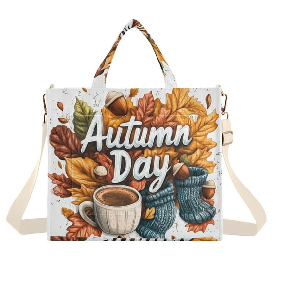 FORMRS Womens Corduroy Tote Bag Crossbody Shoulder Handbag with Pocket, Autumn Day Pattern