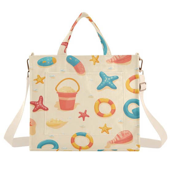 FORMRS Womens Corduroy Tote Bag Crossbody Shoulder Handbag with Pocket, Beach Pattern