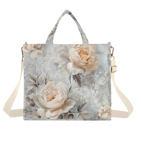 FORMRS Womens Corduroy Tote Bag Crossbody Shoulder Handbag with Pocket, Beautiful Floral