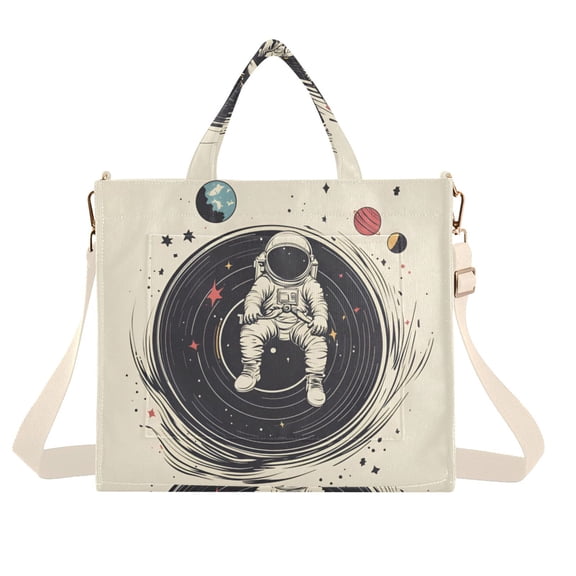 FORMRS Womens Corduroy Tote Bag Crossbody Shoulder Handbag with Pocket, Beige Astronaut Space
