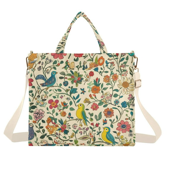 FORMRS Womens Corduroy Tote Bag Crossbody Shoulder Handbag with Pocket, Beige Cartoon Animals