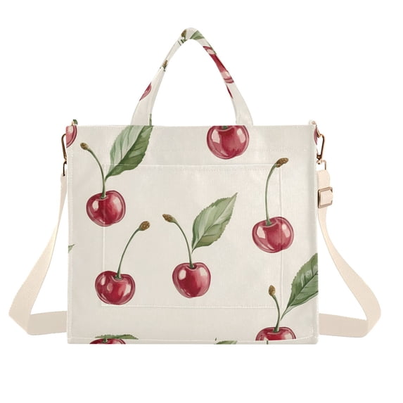 FORMRS Womens Corduroy Tote Bag Crossbody Shoulder Handbag with Pocket, Beige Cherry