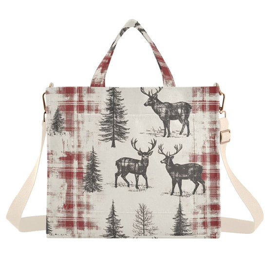 FORMRS Womens Corduroy Tote Bag Crossbody Shoulder Handbag with Pocket, Beige Deer