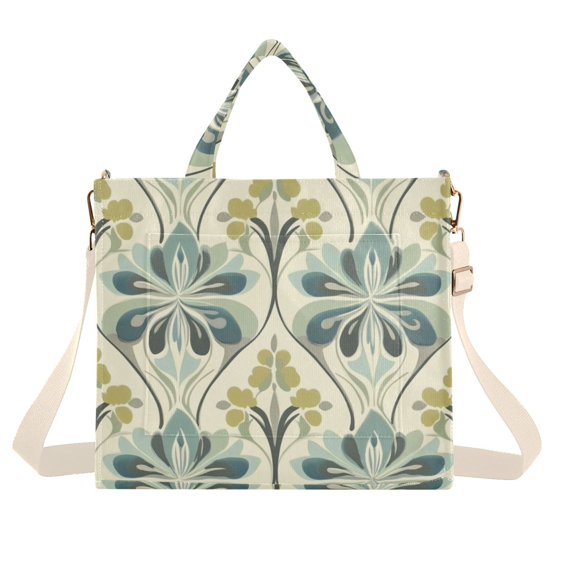 FORMRS Womens Corduroy Tote Bag Crossbody Shoulder Handbag with Pocket, Beige Floral Pattern