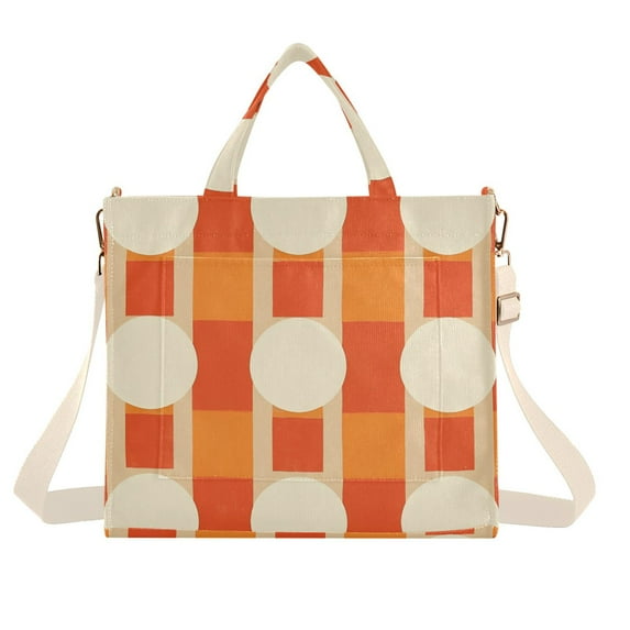 FORMRS Womens Corduroy Tote Bag Crossbody Shoulder Handbag with Pocket, Beige Geometric Circles