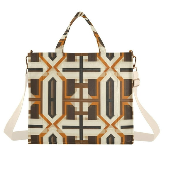 FORMRS Womens Corduroy Tote Bag Crossbody Shoulder Handbag with Pocket, Beige Geometric