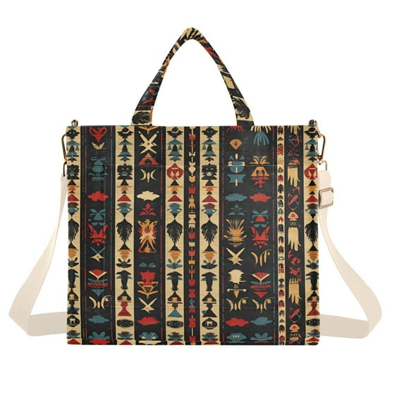 FORMRS Womens Corduroy Tote Bag Crossbody Shoulder Handbag with Pocket, Beige Geometric