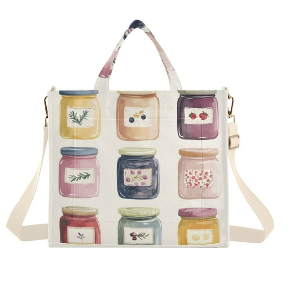 FORMRS Womens Corduroy Tote Bag Crossbody Shoulder Handbag with Pocket, Beige Jam Jars