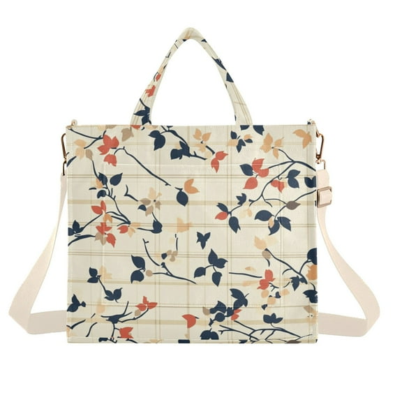 FORMRS Womens Corduroy Tote Bag Crossbody Shoulder Handbag with Pocket, Beige Leaves Plaid