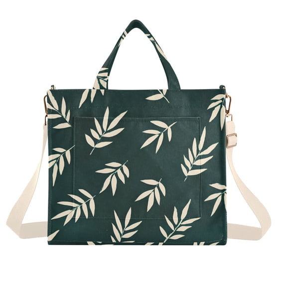 FORMRS Womens Corduroy Tote Bag Crossbody Shoulder Handbag with Pocket, Beige Leaves