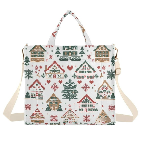 FORMRS Womens Corduroy Tote Bag Crossbody Shoulder Handbag with Pocket, Beige Nordic Christmas House