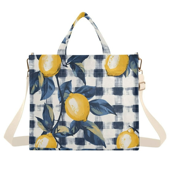 FORMRS Womens Corduroy Tote Bag Crossbody Shoulder Handbag with Pocket, Beige Plaid Lemon