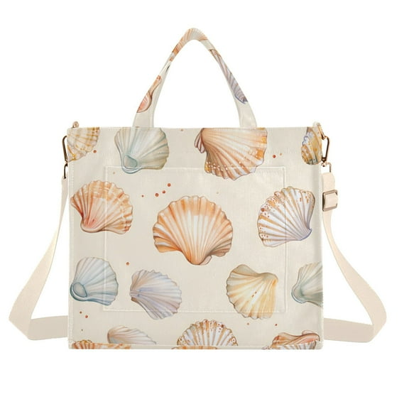 FORMRS Womens Corduroy Tote Bag Crossbody Shoulder Handbag with Pocket, Beige Seashell