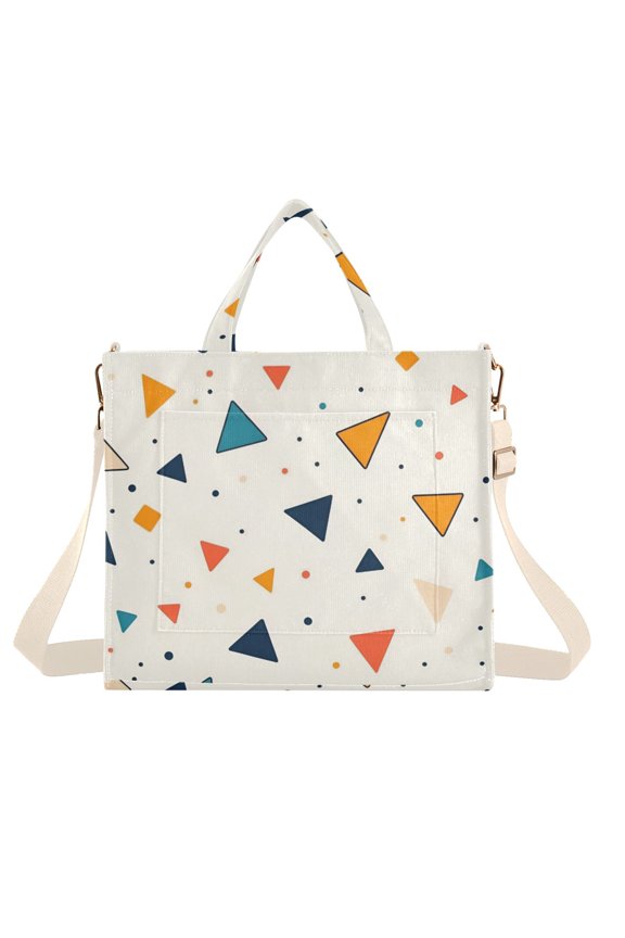 Womens Corduroy Tote Bag Crossbody Shoulder Handbag with Pocket, Beige Simple Shapes