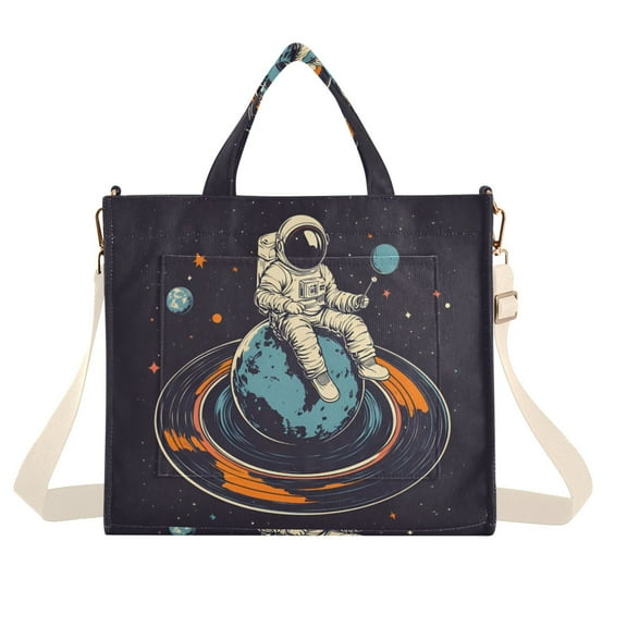 FORMRS Womens Corduroy Tote Bag Crossbody Shoulder Handbag with Pocket, Black Astronaut Record