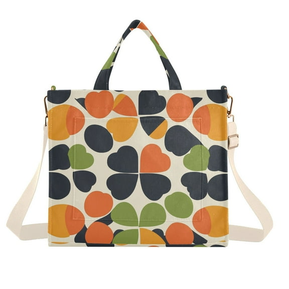 FORMRS Womens Corduroy Tote Bag Crossbody Shoulder Handbag with Pocket, Black Clover Pattern