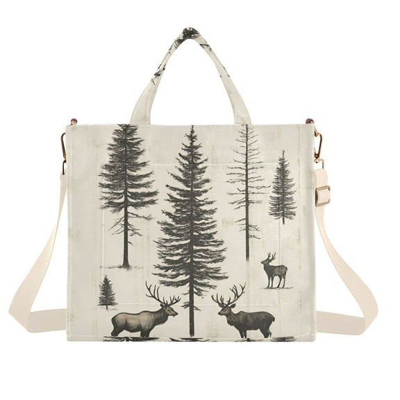 FORMRS Womens Corduroy Tote Bag Crossbody Shoulder Handbag with Pocket, Black Deer