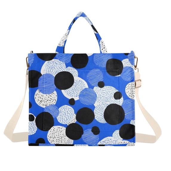 FORMRS Womens Corduroy Tote Bag Crossbody Shoulder Handbag with Pocket, Black Dot Pattern