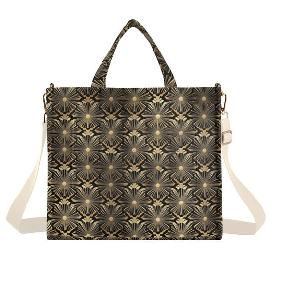 FORMRS Womens Corduroy Tote Bag Crossbody Shoulder Handbag with Pocket, Black Floral Pattern