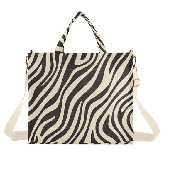 FORMRS Womens Corduroy Tote Bag Crossbody Shoulder Handbag with Pocket, Black Lines