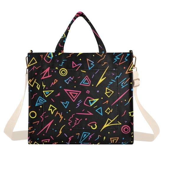 FORMRS Womens Corduroy Tote Bag Crossbody Shoulder Handbag with Pocket, Black Neon Lightning