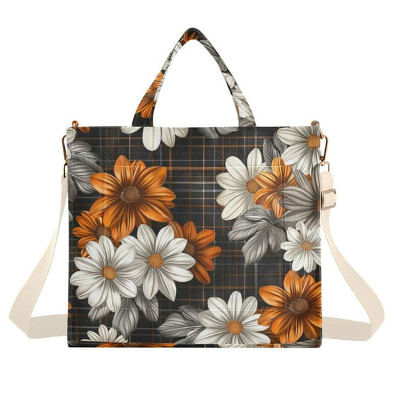 FORMRS Womens Corduroy Tote Bag Crossbody Shoulder Handbag with Pocket, Black Plaid Floral