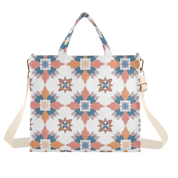 FORMRS Womens Corduroy Tote Bag Crossbody Shoulder Handbag with Pocket, Blue Abstract Pattern