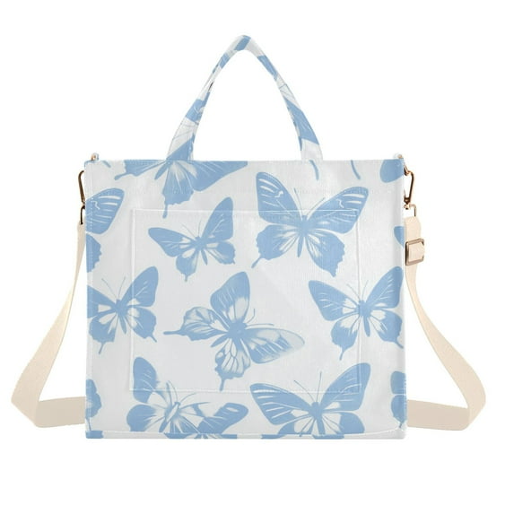 FORMRS Womens Corduroy Tote Bag Crossbody Shoulder Handbag with Pocket, Blue Butterfly