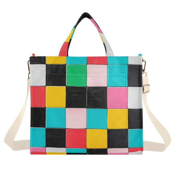 FORMRS Womens Corduroy Tote Bag Crossbody Shoulder Handbag with Pocket, Blue Checkered Pattern