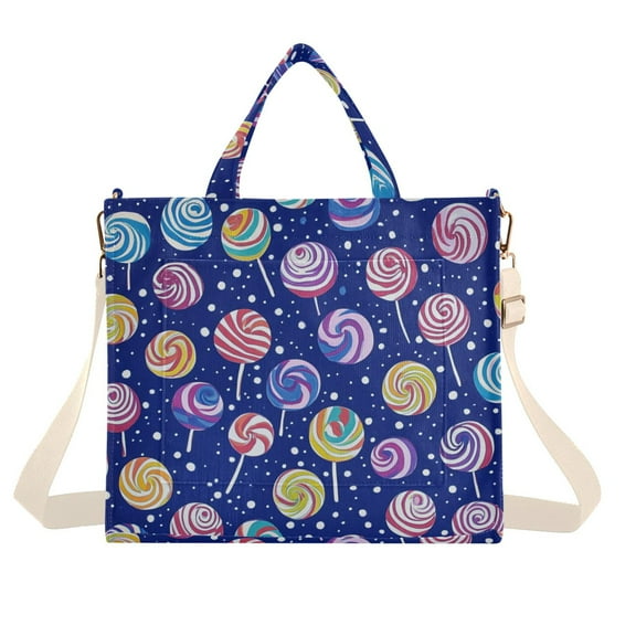 FORMRS Womens Corduroy Tote Bag Crossbody Shoulder Handbag with Pocket, Blue Colorful Candies