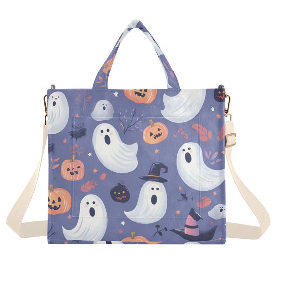 FORMRS Womens Corduroy Tote Bag Crossbody Shoulder Handbag with Pocket, Blue Cute Halloween