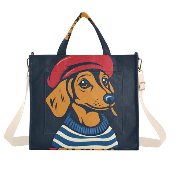FORMRS Womens Corduroy Tote Bag Crossbody Shoulder Handbag with Pocket, Blue Dog Artist