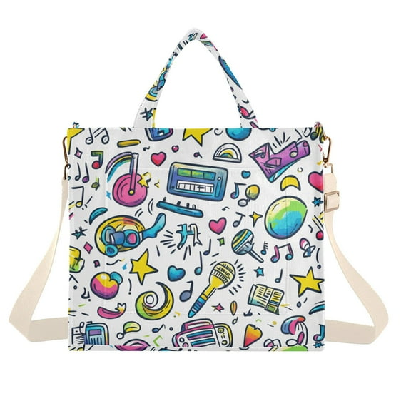 FORMRS Womens Corduroy Tote Bag Crossbody Shoulder Handbag with Pocket, Blue Doodle Pattern