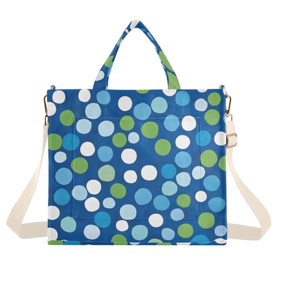 FORMRS Womens Corduroy Tote Bag Crossbody Shoulder Handbag with Pocket, Blue Dots