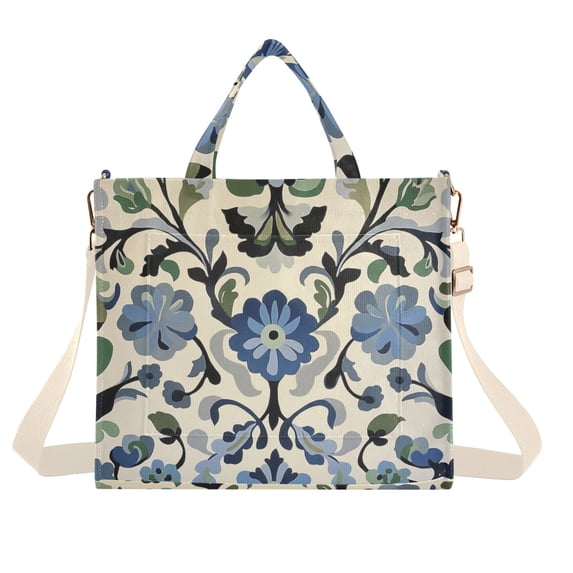 FORMRS Womens Corduroy Tote Bag Crossbody Shoulder Handbag with Pocket, Blue Floral